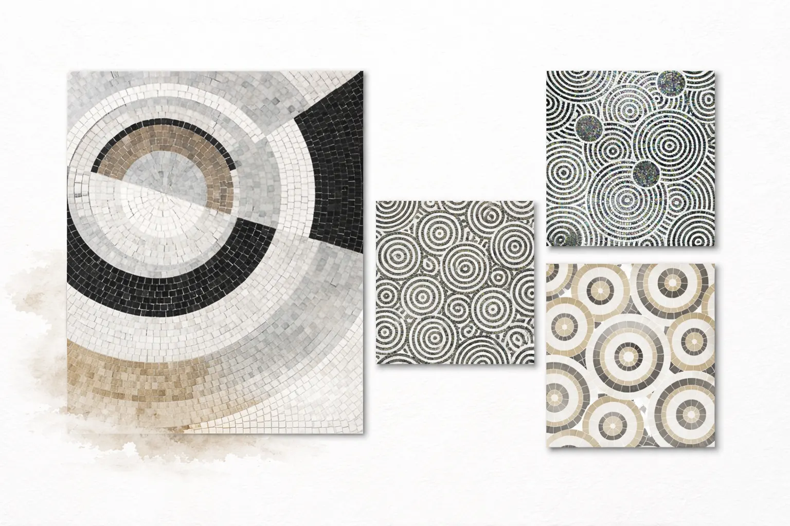 The design explores varied flooring patterns and material textures to refine the arrival experience, carefully composing geometry, scale, and tone. These iterations aim to enhance visual clarity while reinforcing the dignity of the space, creating a cohesive forecourt that feels structured, balanced, and appropriate to the building's formal architectural language. — A geometric plaza project detail, Sculpting Grounds