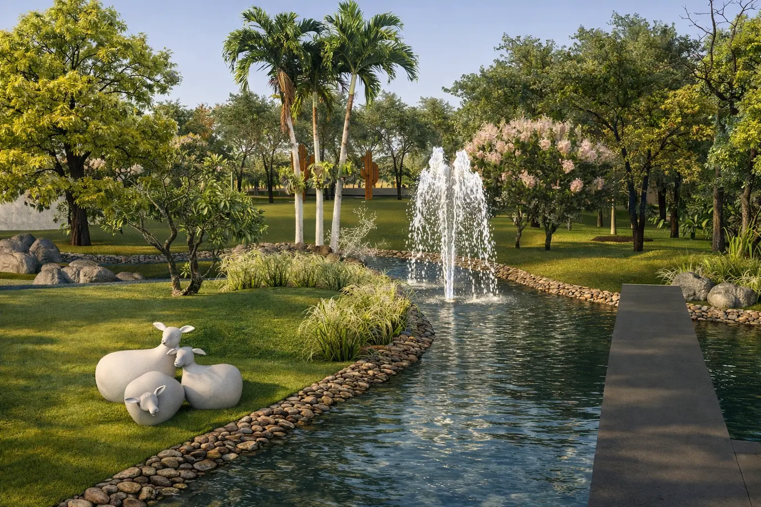 Linear landscape — residence landscape architecture project in Nal Sarovar by Sculpting Grounds